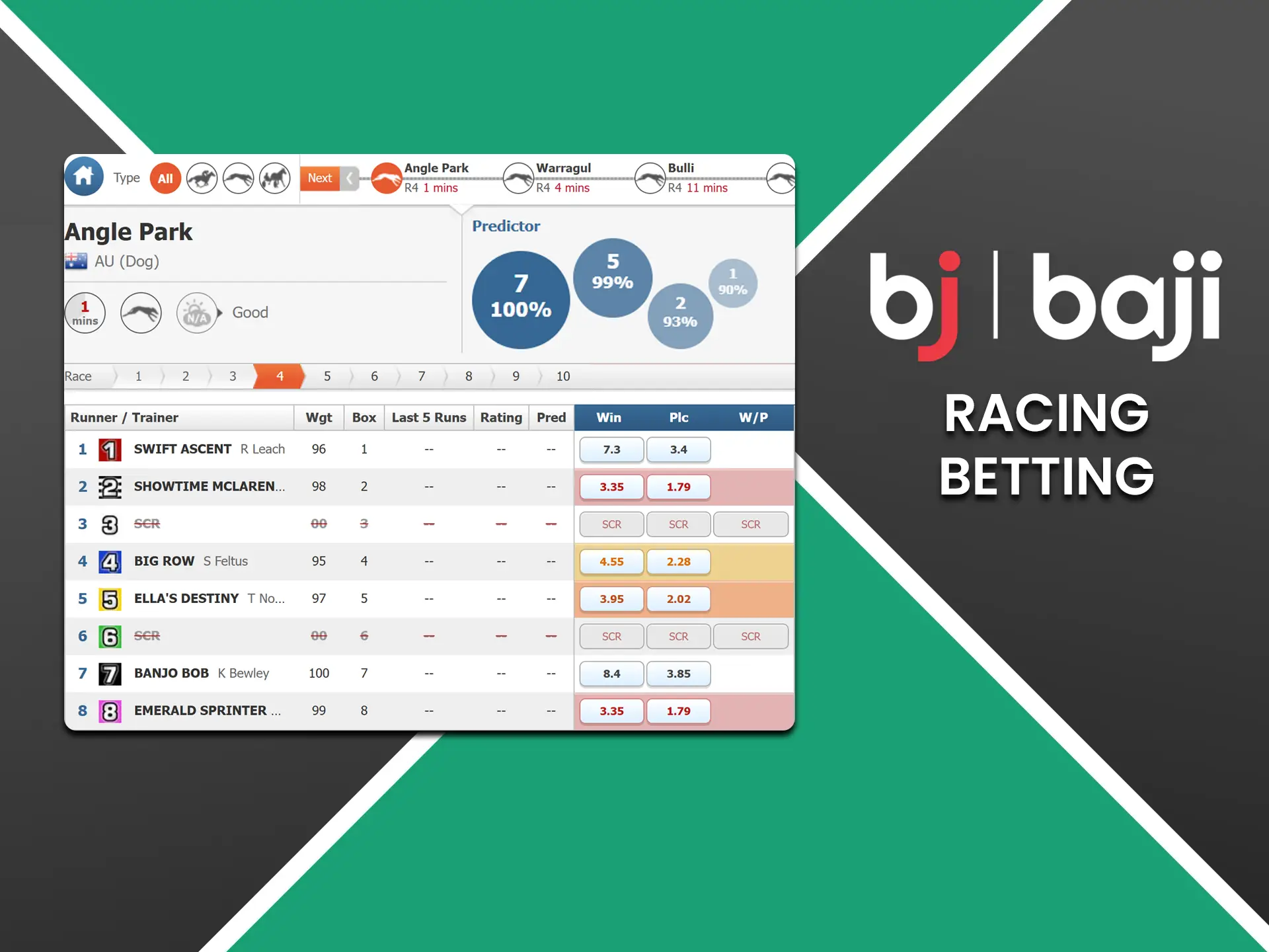Bet on horse and greyhound racing on Baji using the RCB988 platform.